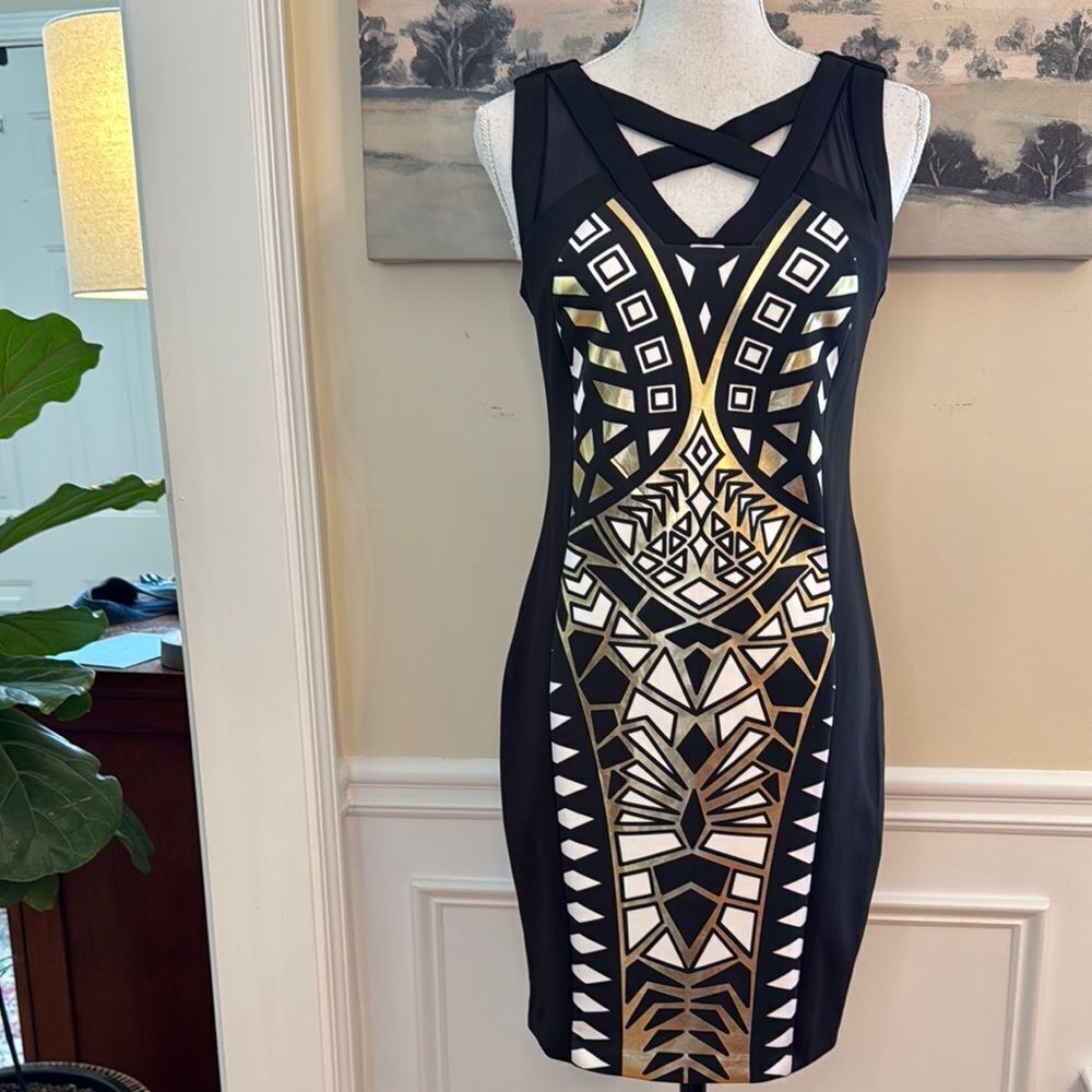 Thalia Sodi Geometric Black and Gold Dress